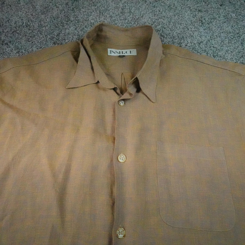 Inserch Shirt Mens 2XL Brown Orange Linen Short Sleeve Button Up Casual Summer